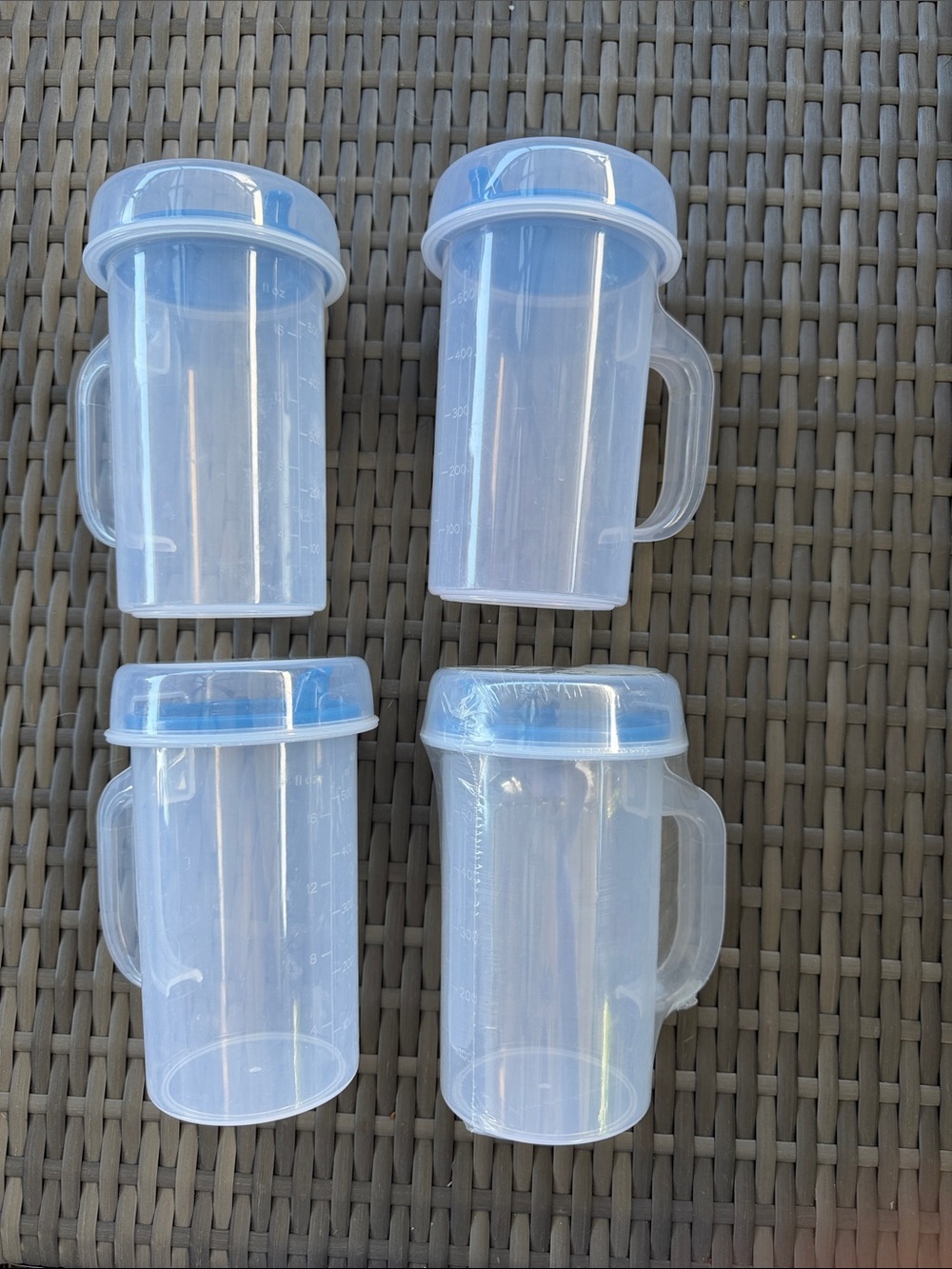 Clear Plastic Pitcher with Blue Lid (Set of 4) Child sized